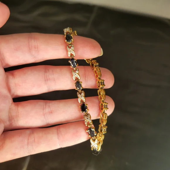 Sold...Vintage Sterling Silver Tennis Bracelet Diamond & Sapphire X's & O's 7 in - Picture 5 of 15